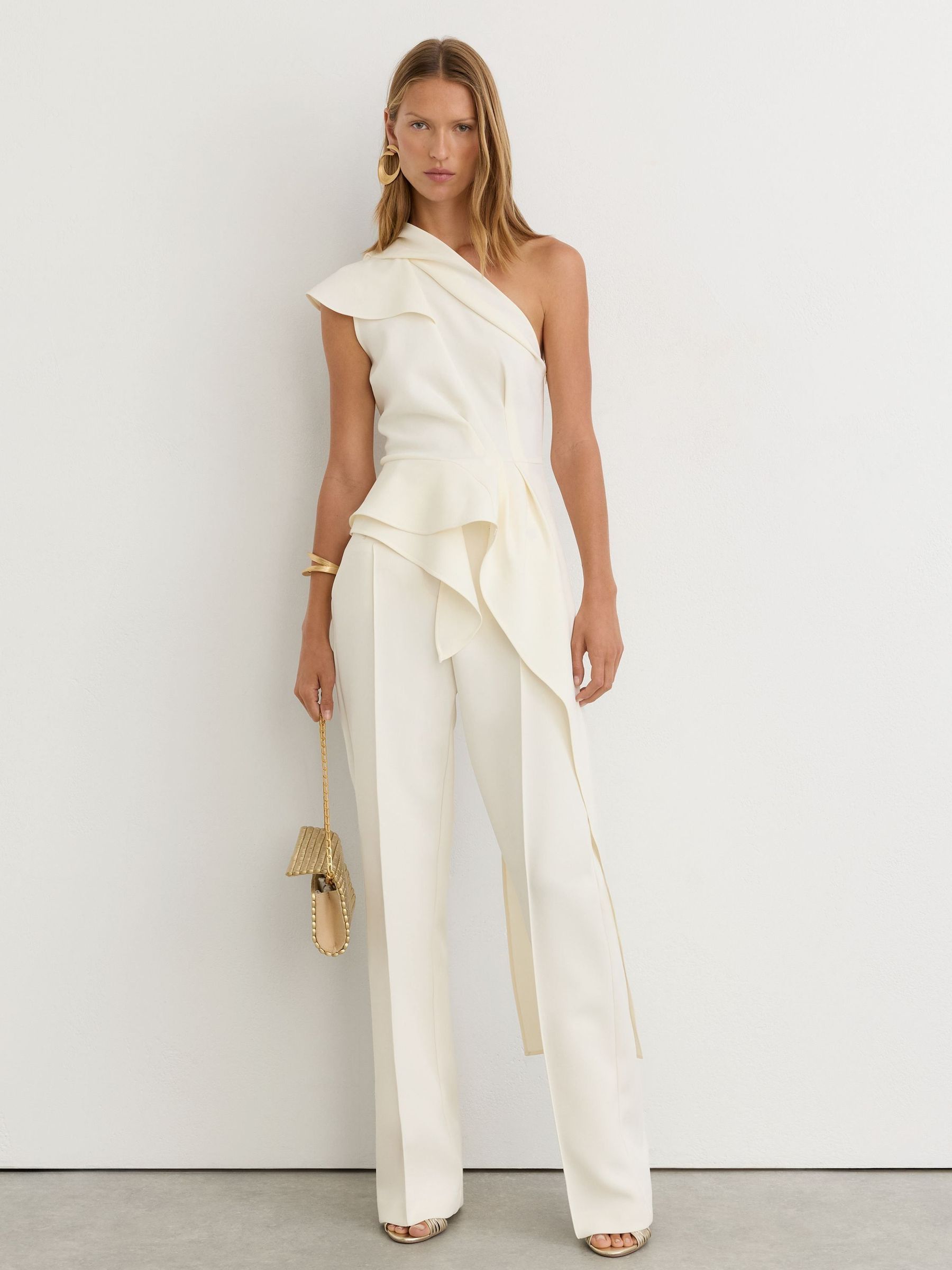 Ivory - One-shoulder Structured-frill Top