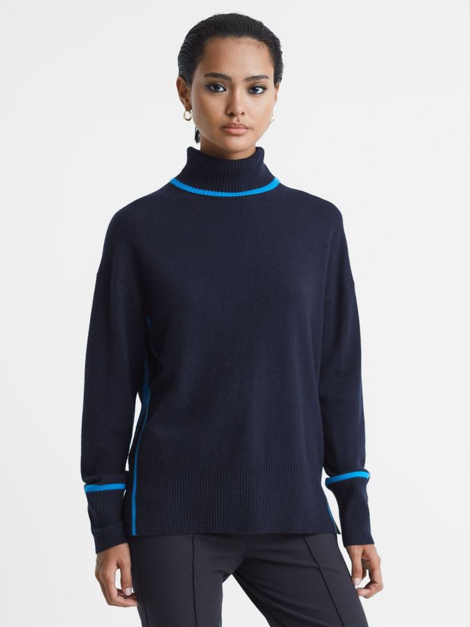 Wool Blend Roll Neck Jumper in Navy/Blue (678850) | €50