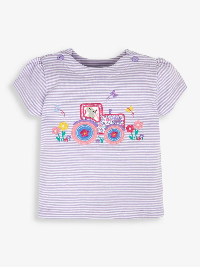 Lilac Stripe Tractor Appliqué T-Shirt (694361) | $12