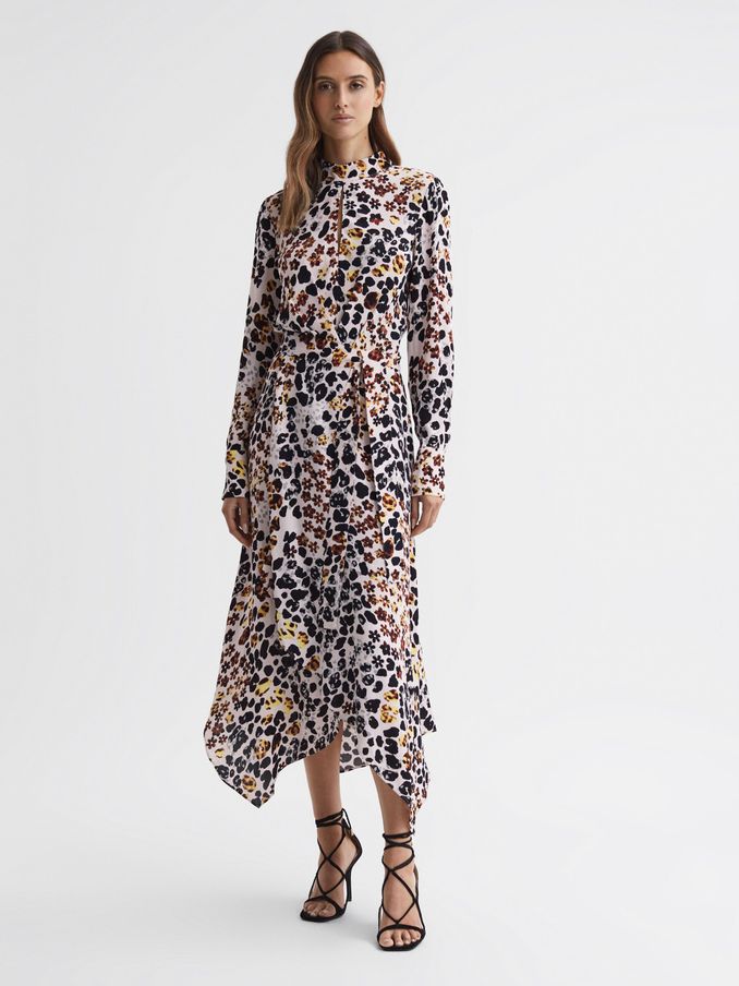 Animal Print Belted Midi Dress in Nude/Black (695605) | US$114