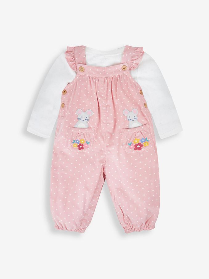 Pink Mouse Appliqué Cord Dungarees & Top Set (700405) | $31