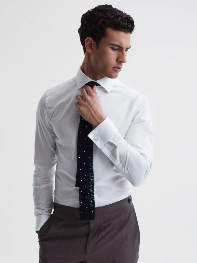 Slim Fit Cotton Cutaway Collar Shirt in White (700831) | €82