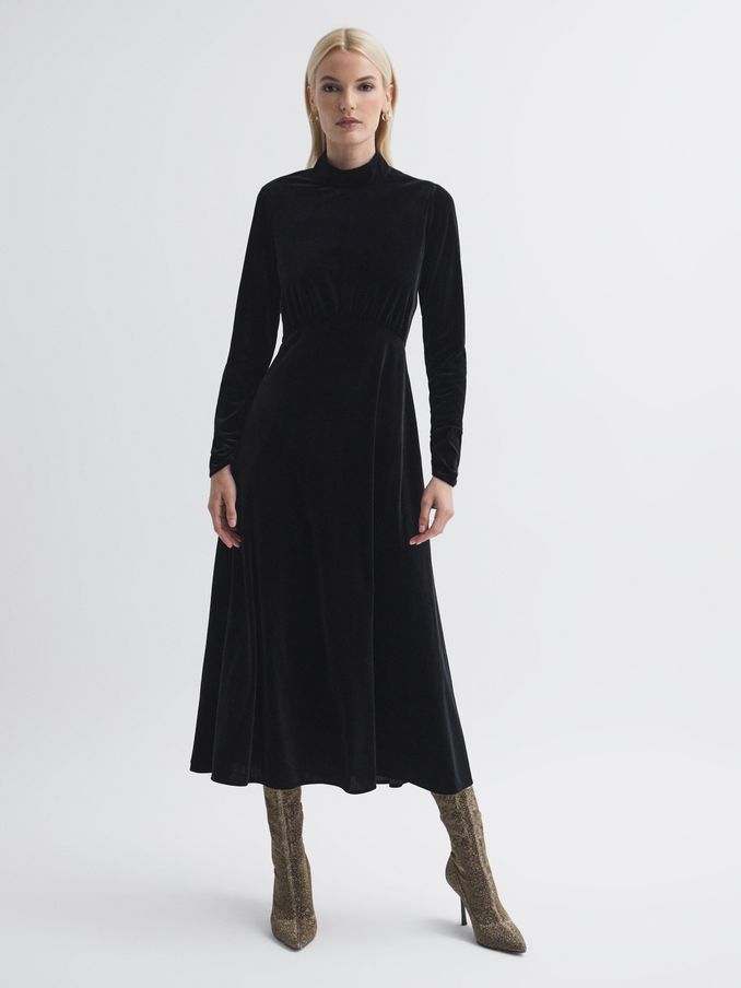 Florere Velvet Midi Dress in Black (700947) | US$86