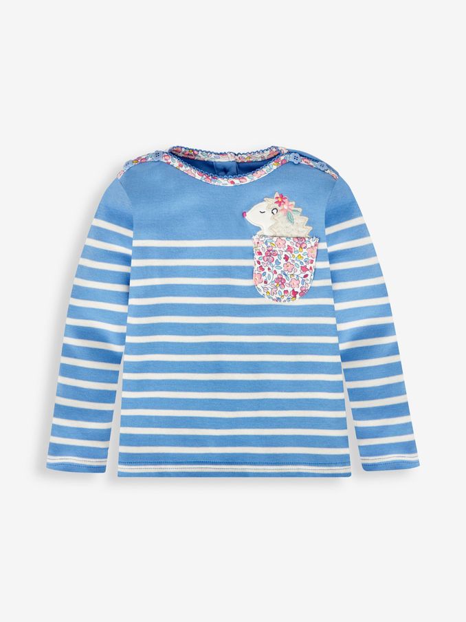 Blue Girls' Hedgehog Pocket Breton Top (703068) | $16