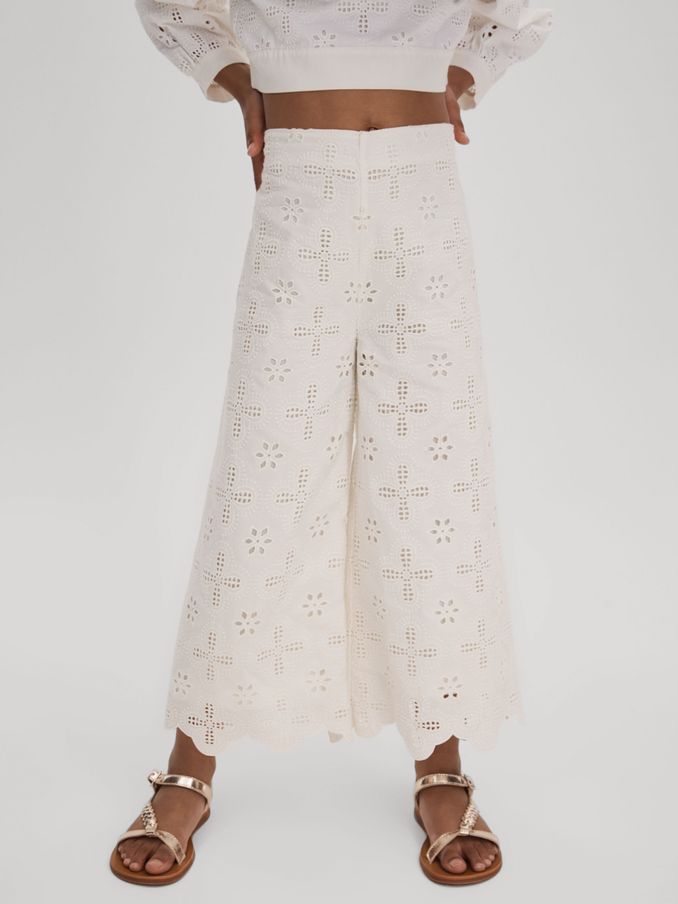 9-13 yrs Cotton Broderie Lace Trousers in Ivory (707032) | €40