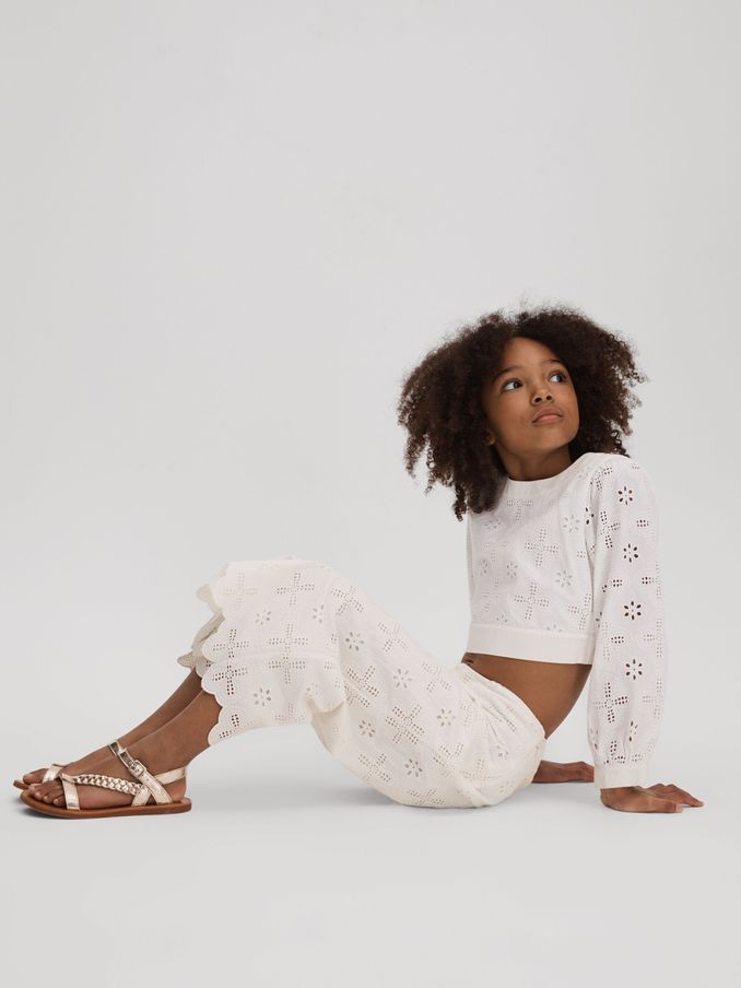 4-9 yrs Cotton Broderie Lace Trousers in Ivory (707101) | €28