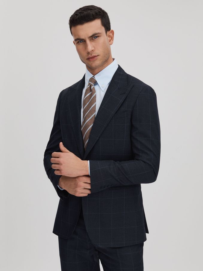 Klink Navy Wool Check Single Breasted Slim Fit Blazer (707392) | CHF 170