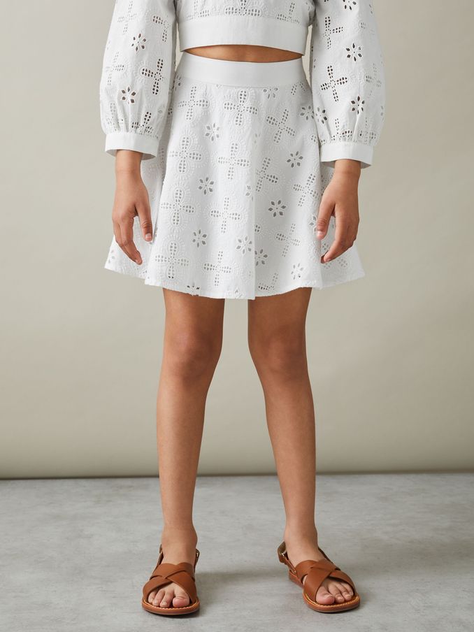 9-13 yrs Cotton Broderie Lace Skirt in Ivory (707566) | US$32