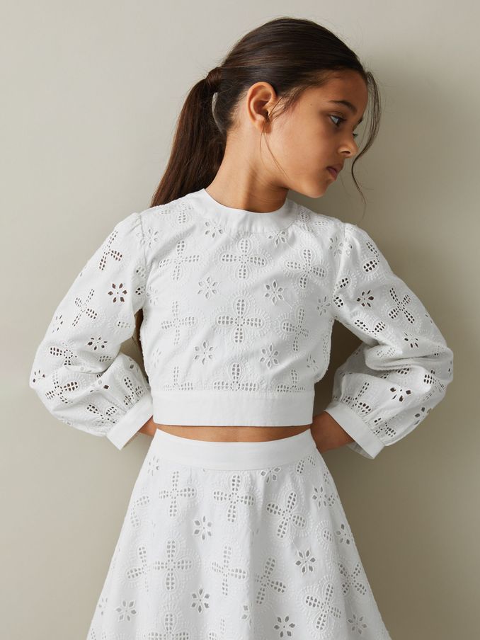9-13 yrs Cotton Broderie Lace Bow Back Top in Ivory (707776) | €28