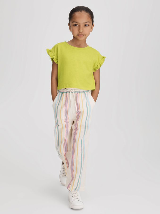 9-13 yrs Ruffle Sleeve Cropped Motif T-Shirt in Lime (707836) | €10