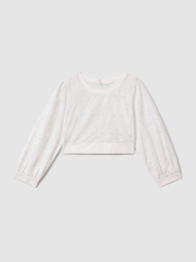 13-14 yrs Cotton Broderie Lace Bow Back Top in Ivory (708060) | €29