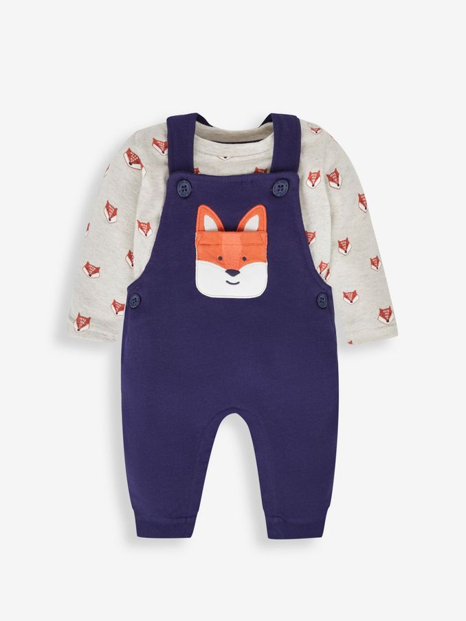 Navy Blue Fox Boys' Sausage Dog Appliqué Pocket Dungarees & Top Set (708289) | $19