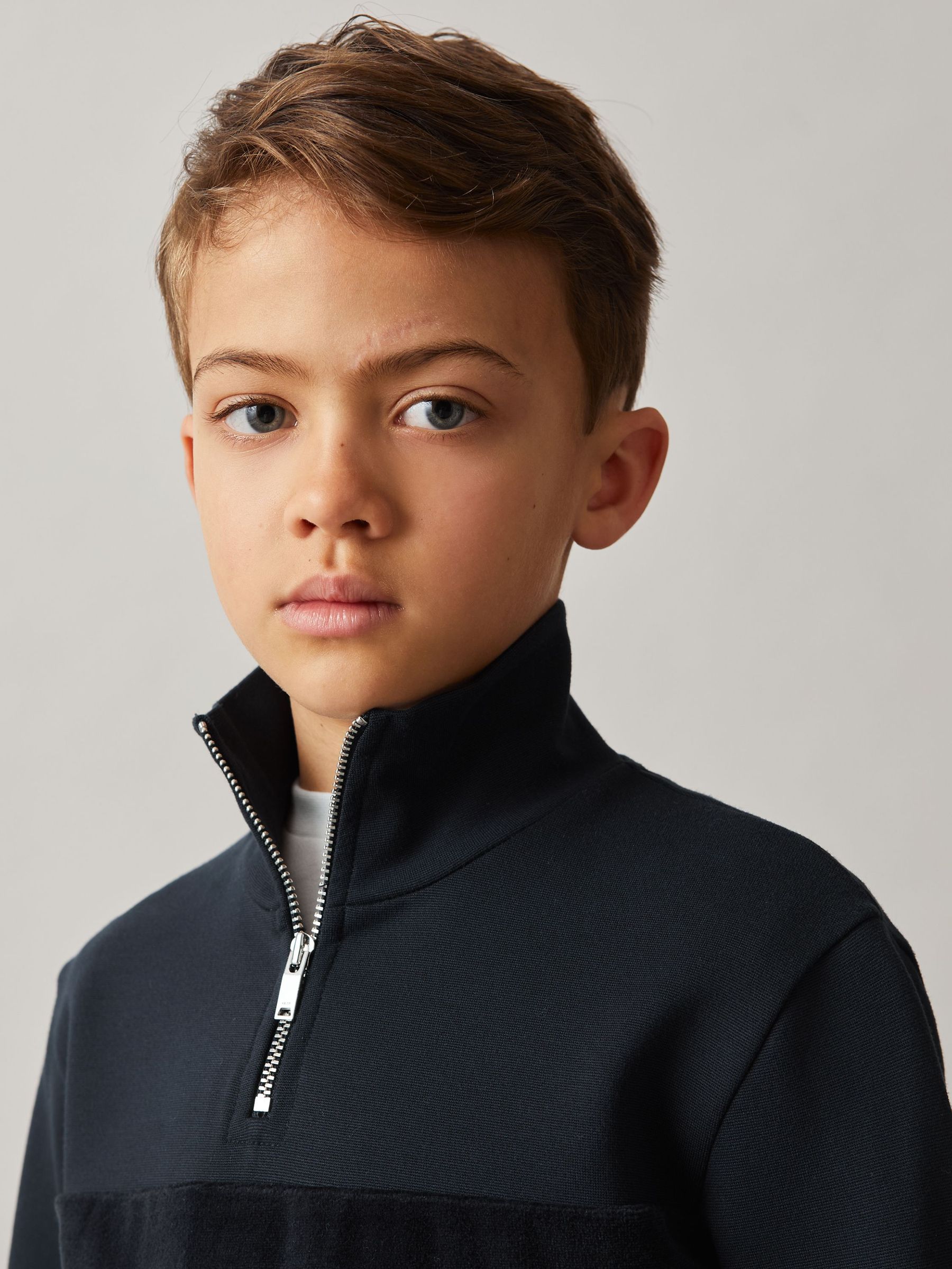 9-13 yrs Slim Fit Half-Zip Funnel Neck Velour Sweatshirt in Navy (711206) | €60