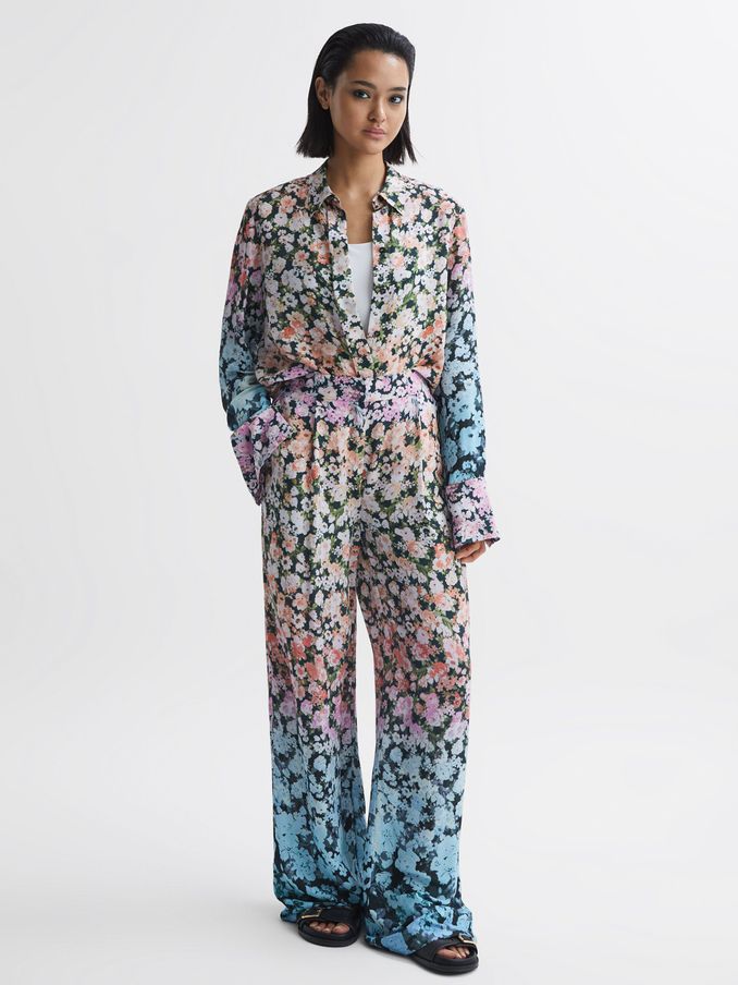 Floral Print Wide Leg Trousers in Multi (721609) | $104