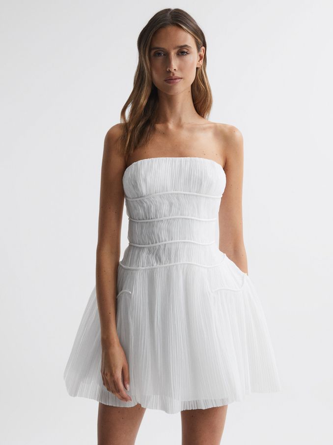 Rachel Gilbert Strapless Pleated Mini Dress in Ivory (724028) | US$575