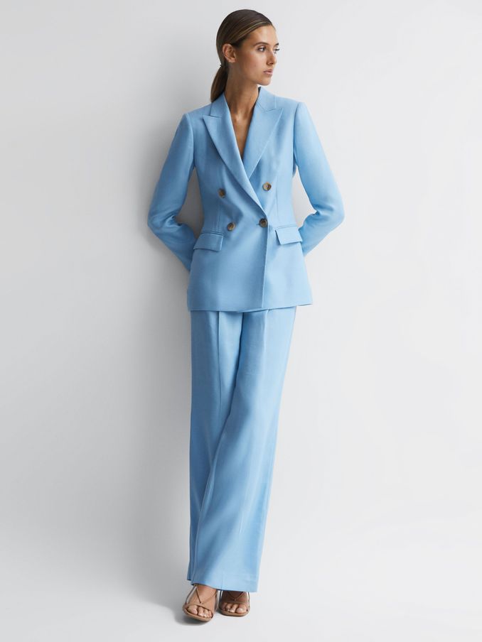 Double Breasted Linen Blazer in Blue (726330) | $182