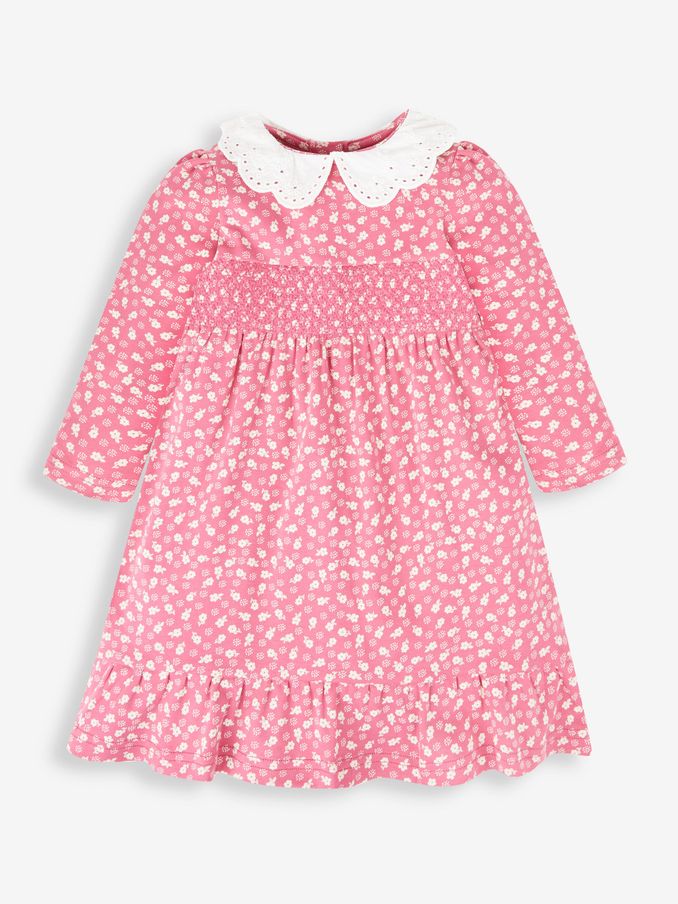 Rose Woodland Floral Smocked Jersey Dress With Broderie Collar (735689) | $18