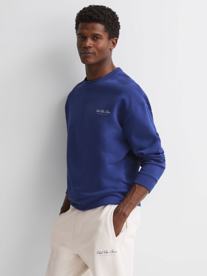 Reiss | Ché Motif Cotton Sweatshirt in Bright Blue (763525) | €43