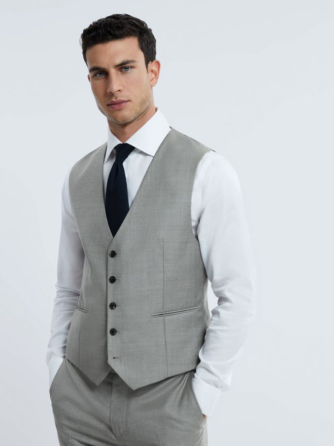 Atelier Wool Cashmere Single Breasted Waistcoat in Grey Melange (764583) | US$174