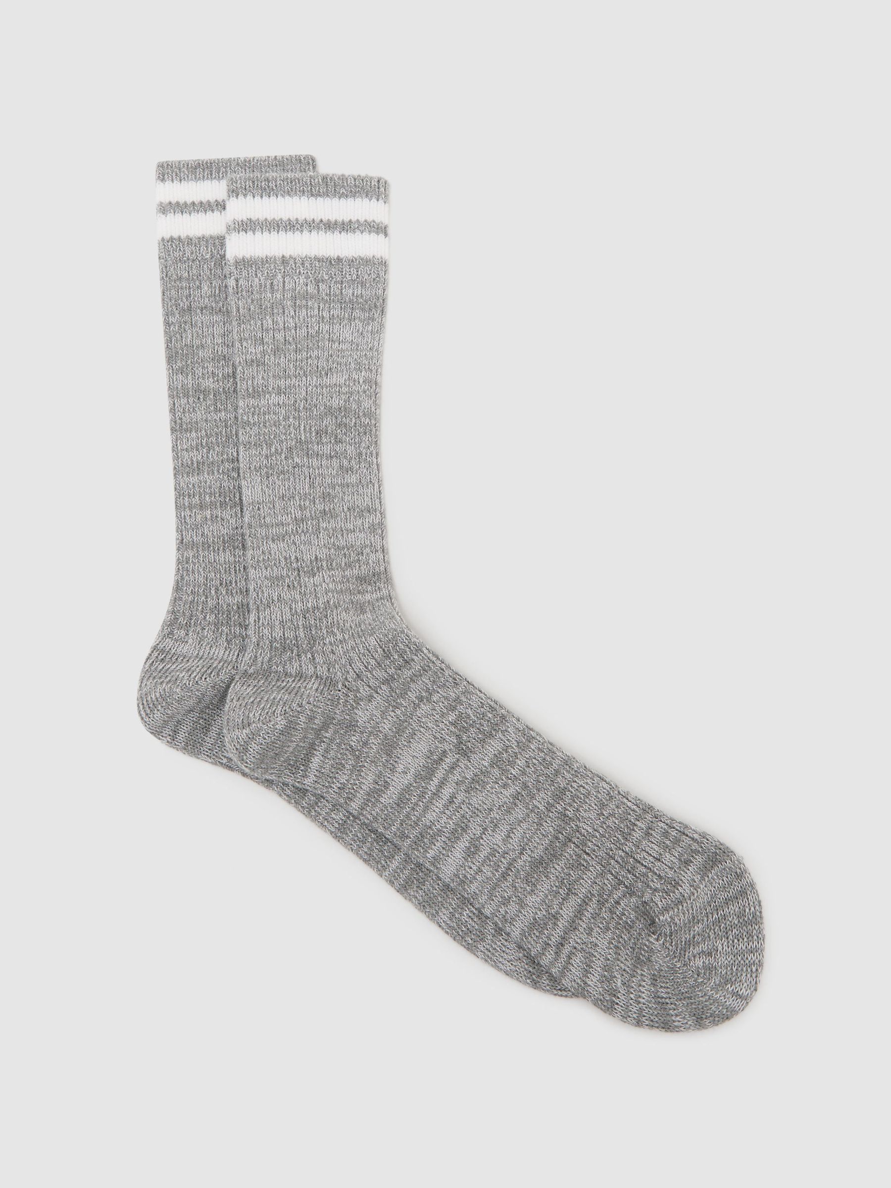 Soft Grey Melange - Regular Cotton-blend Contrast-stripe Socks