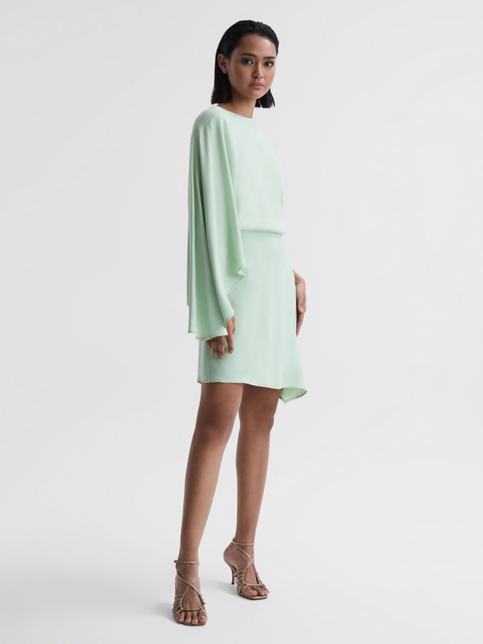 Cape Sleeve Asymmetric Mini Dress in Sage (770069) | €64