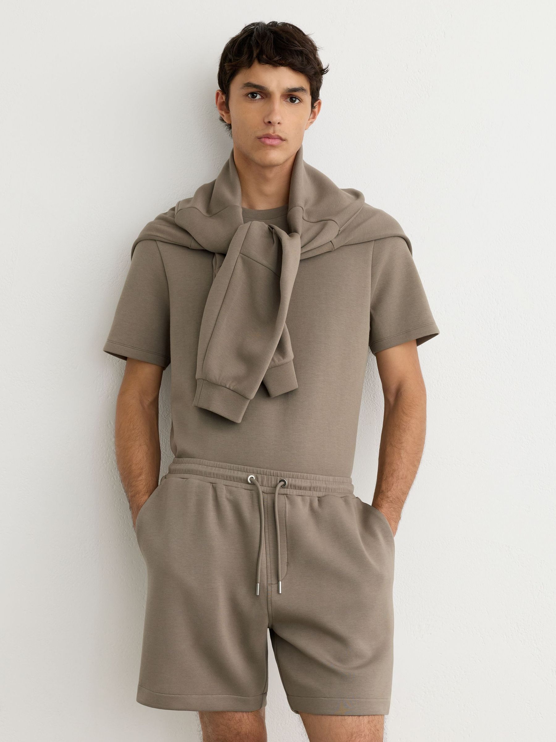Mushroom Brown - Regular Sueded Interlock Jersey Drawstring Shorts