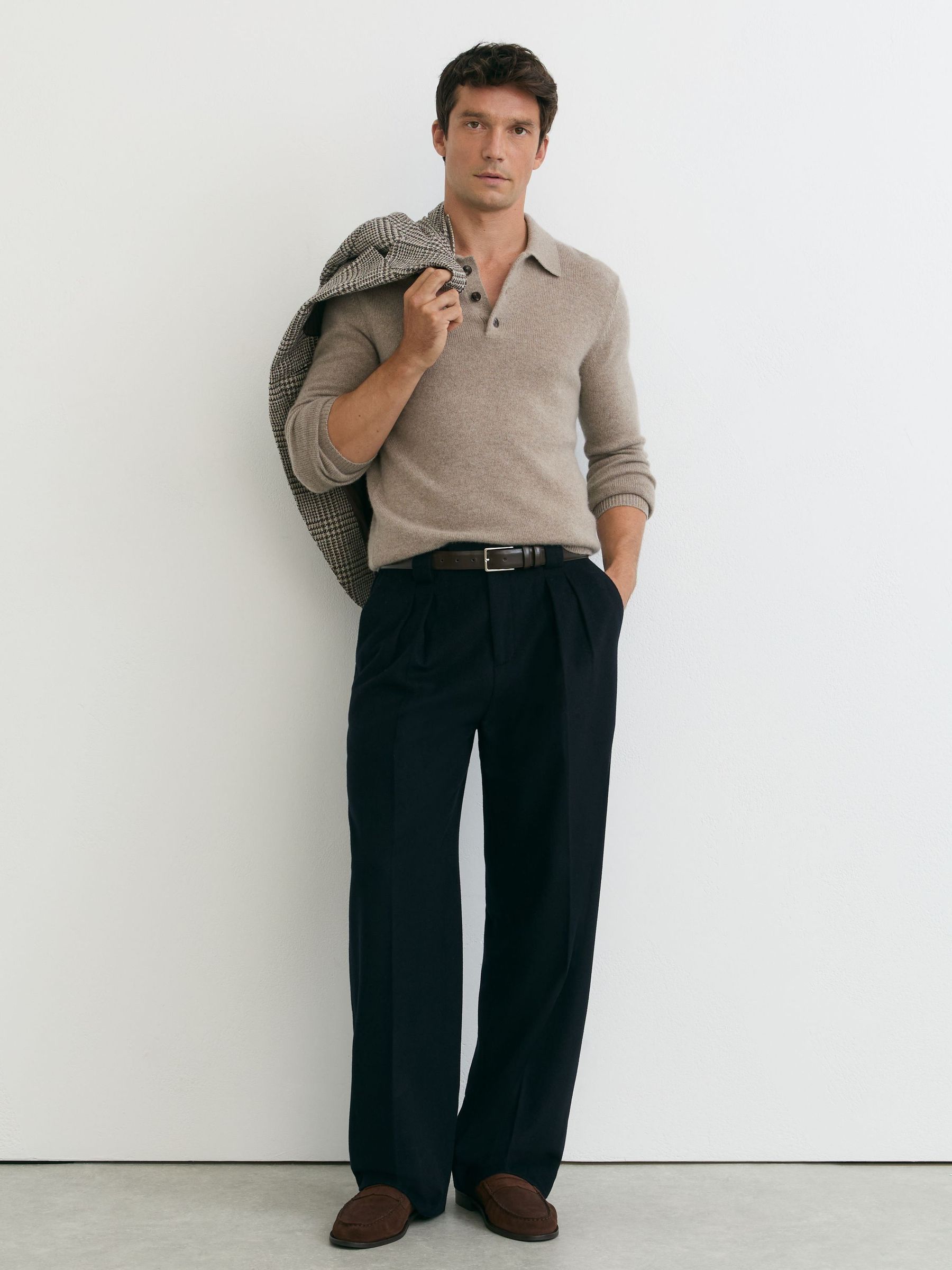 Taupe Melange - Regular 100% Cashmere Half-button Polo Jumper