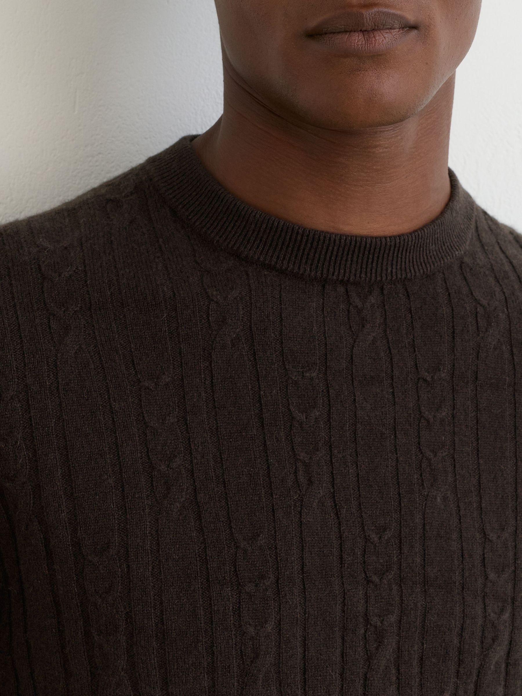 Chocolate Brown - Regular 100% Cashmere Cable-knit Crew-neck Jumper