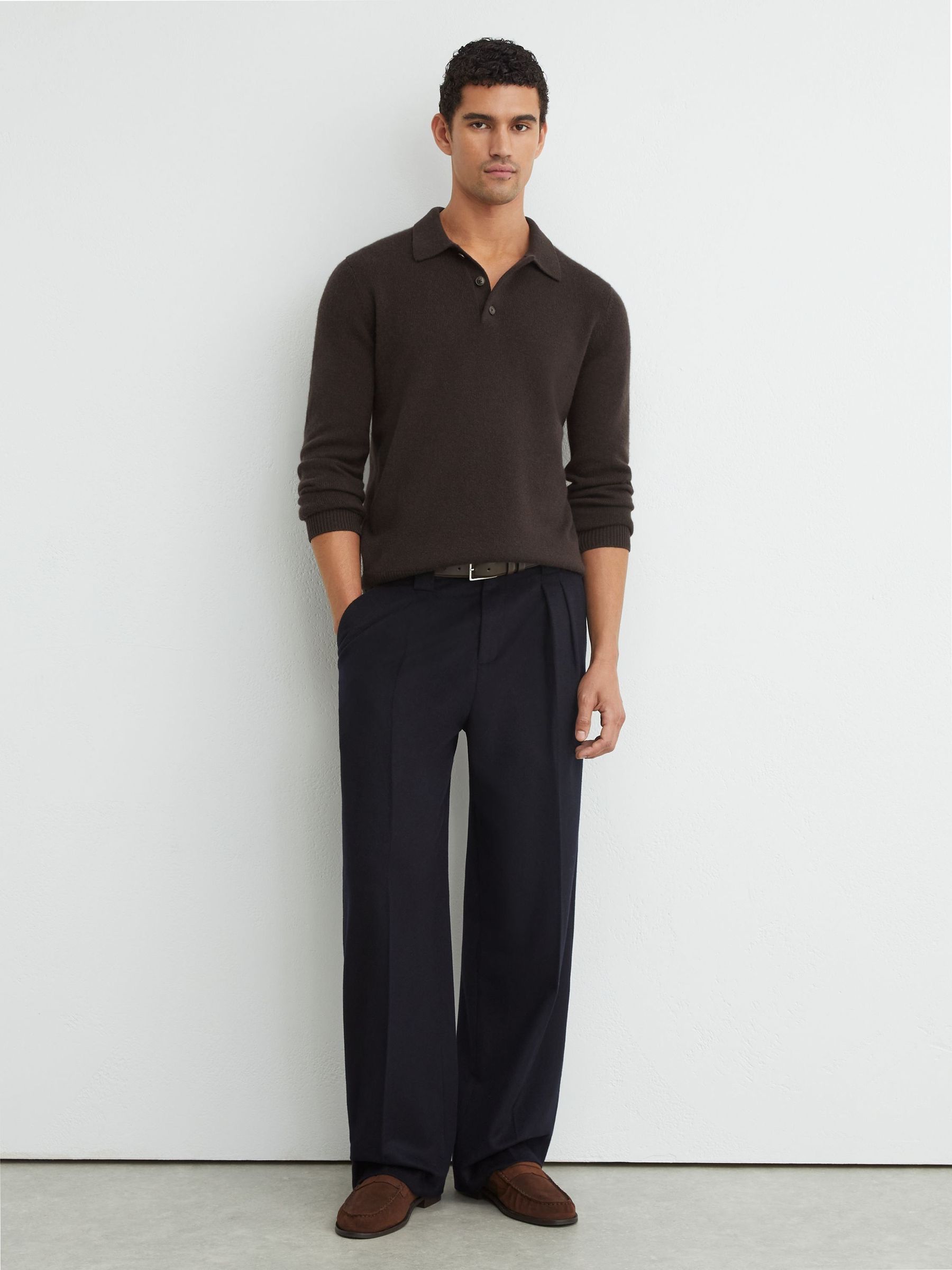 Chocolate Brown - Regular 100% Cashmere Half-button Polo Jumper