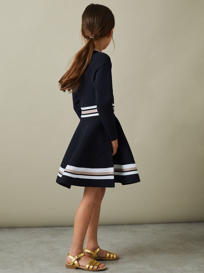 4-9 yrs Sparkle Trim Knitted Skater Dress in Navy (791790) | US$64