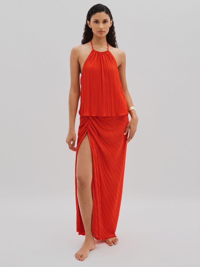 Plisse Beach Cover-Up Sarong in Red (792937) | US$112