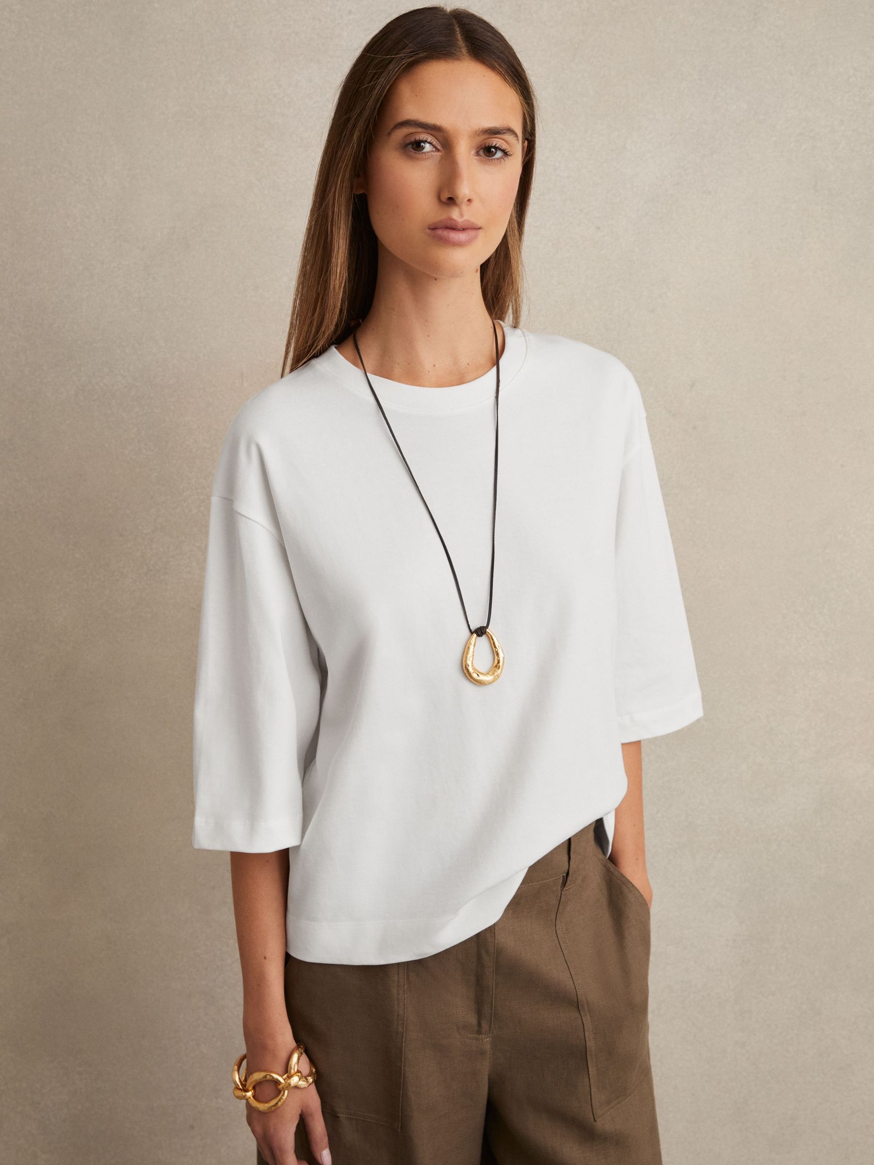 Oversized Cotton Crew Neck T-Shirt in White (795665) | €70