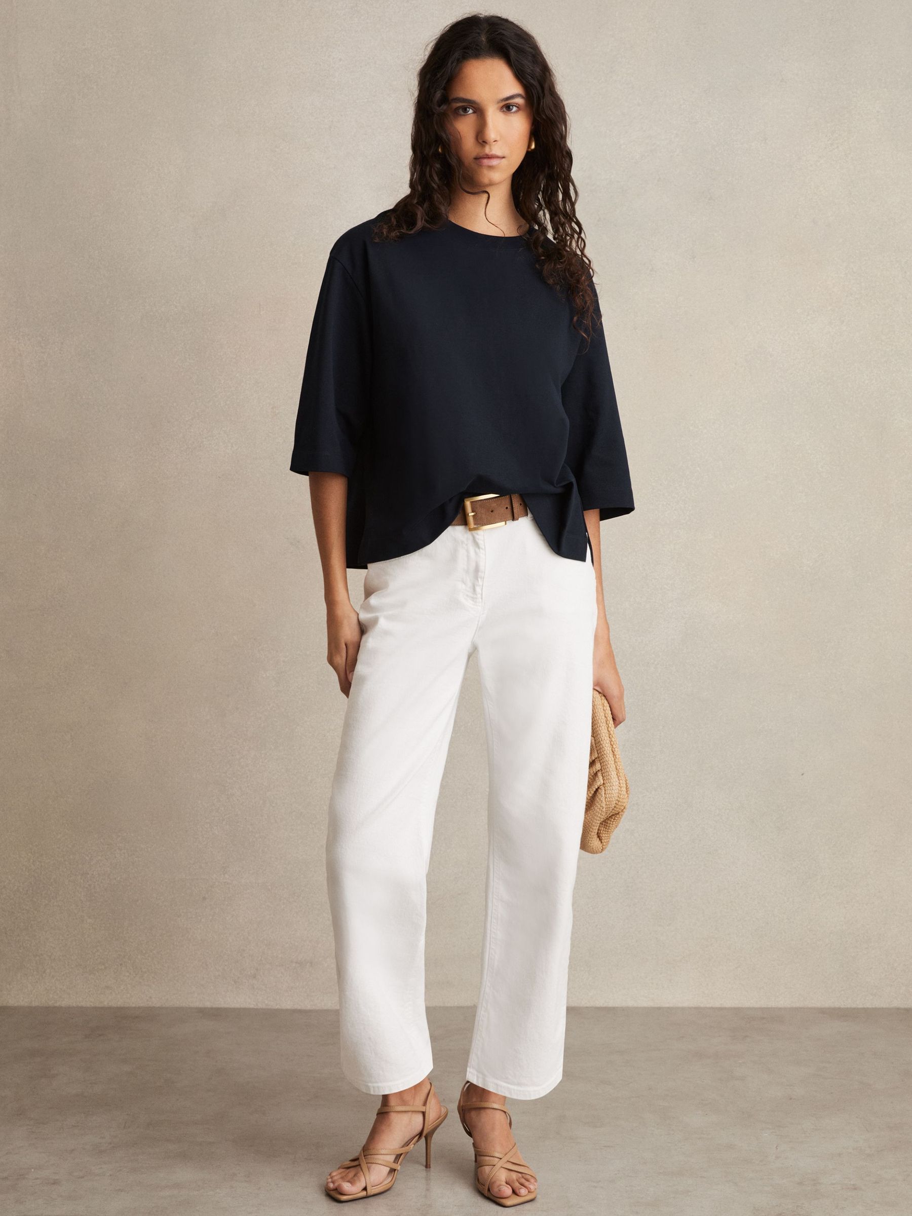 Oversized Cotton Crew Neck T-Shirt in Navy (795721) | US$75