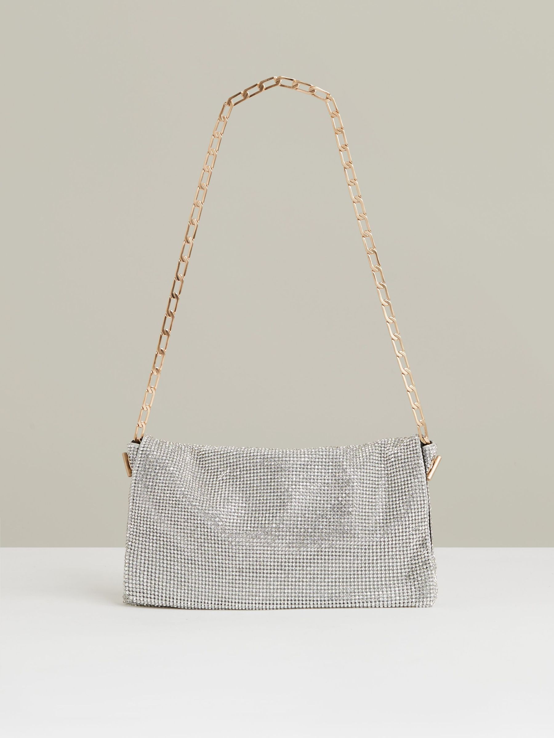 Embellished Chainmail Shoulder Bag in Silver (795746) | 730 SAR