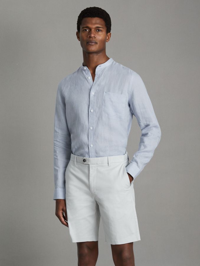 Linen Grandad Collar Shirt in Light Blue (796006) | €54