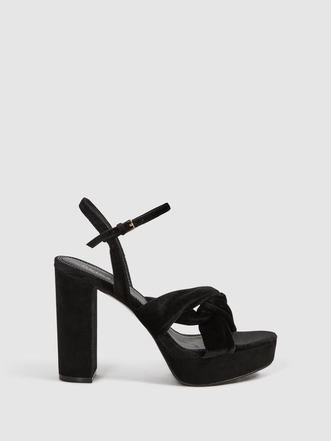 Velvet Platform Heels in Black (800611) | 330 QAR