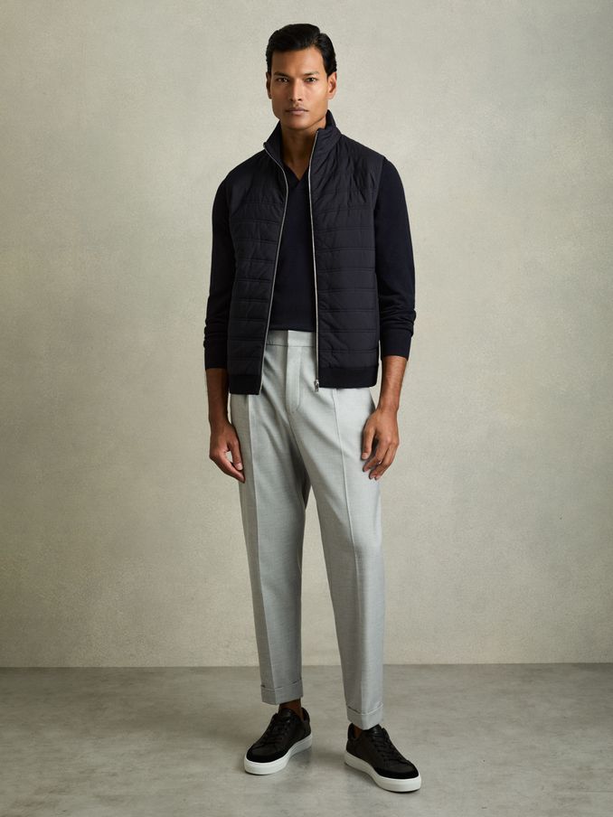 Hybrid Quilt and Knit Zip-Through Gilet in Navy (806163) | $225