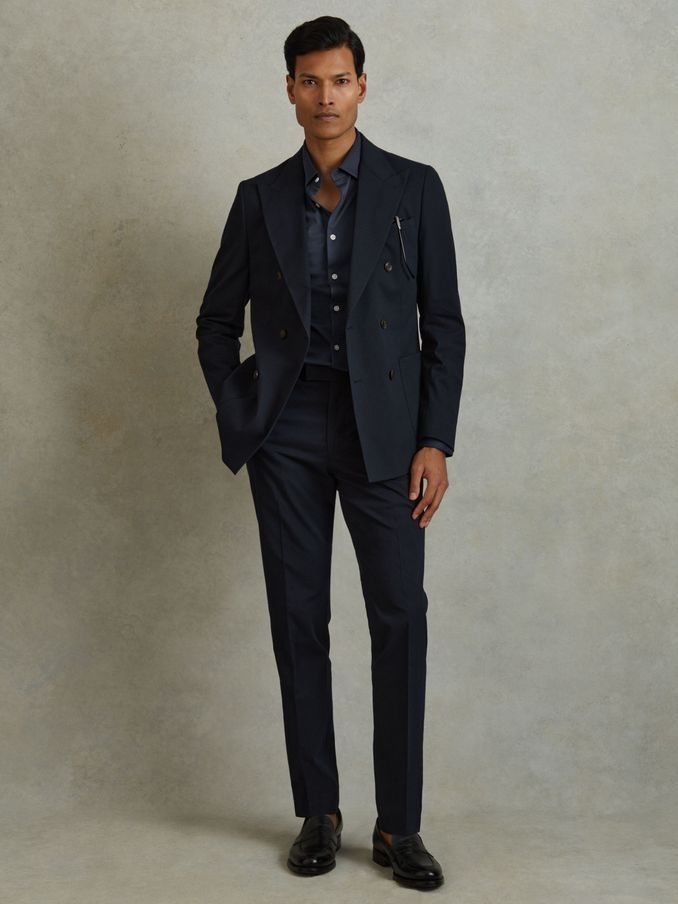 Slim Fit Mercerised Cotton Jersey Shirt in Airforce Blue (812108) | $80