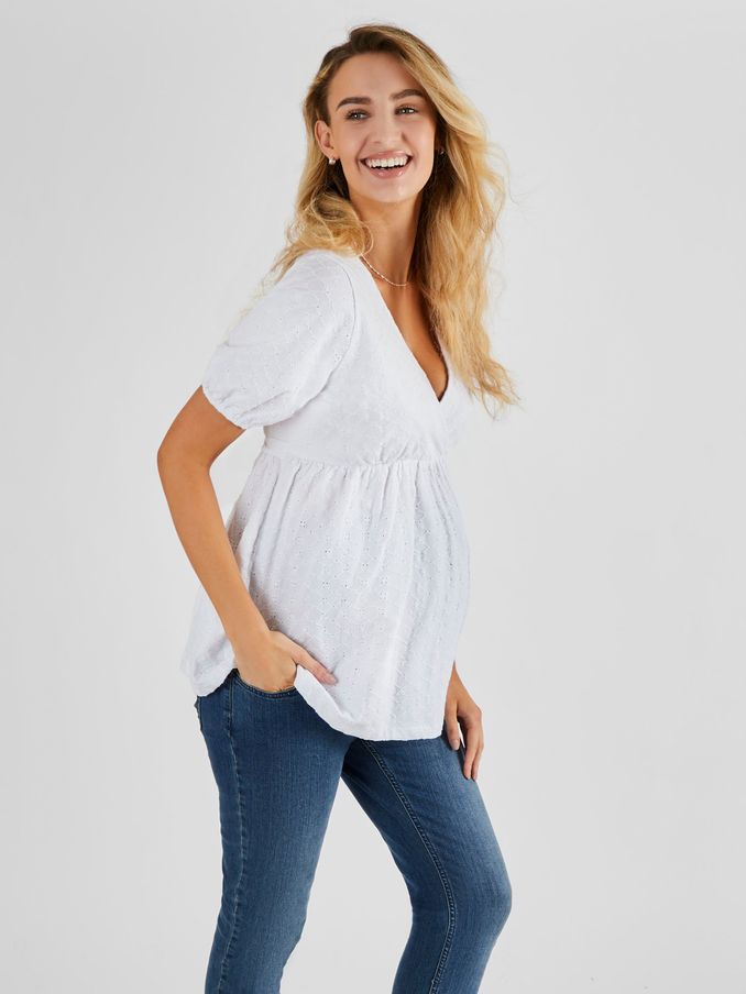 Broderie Maternity Top in White (825890) | $51