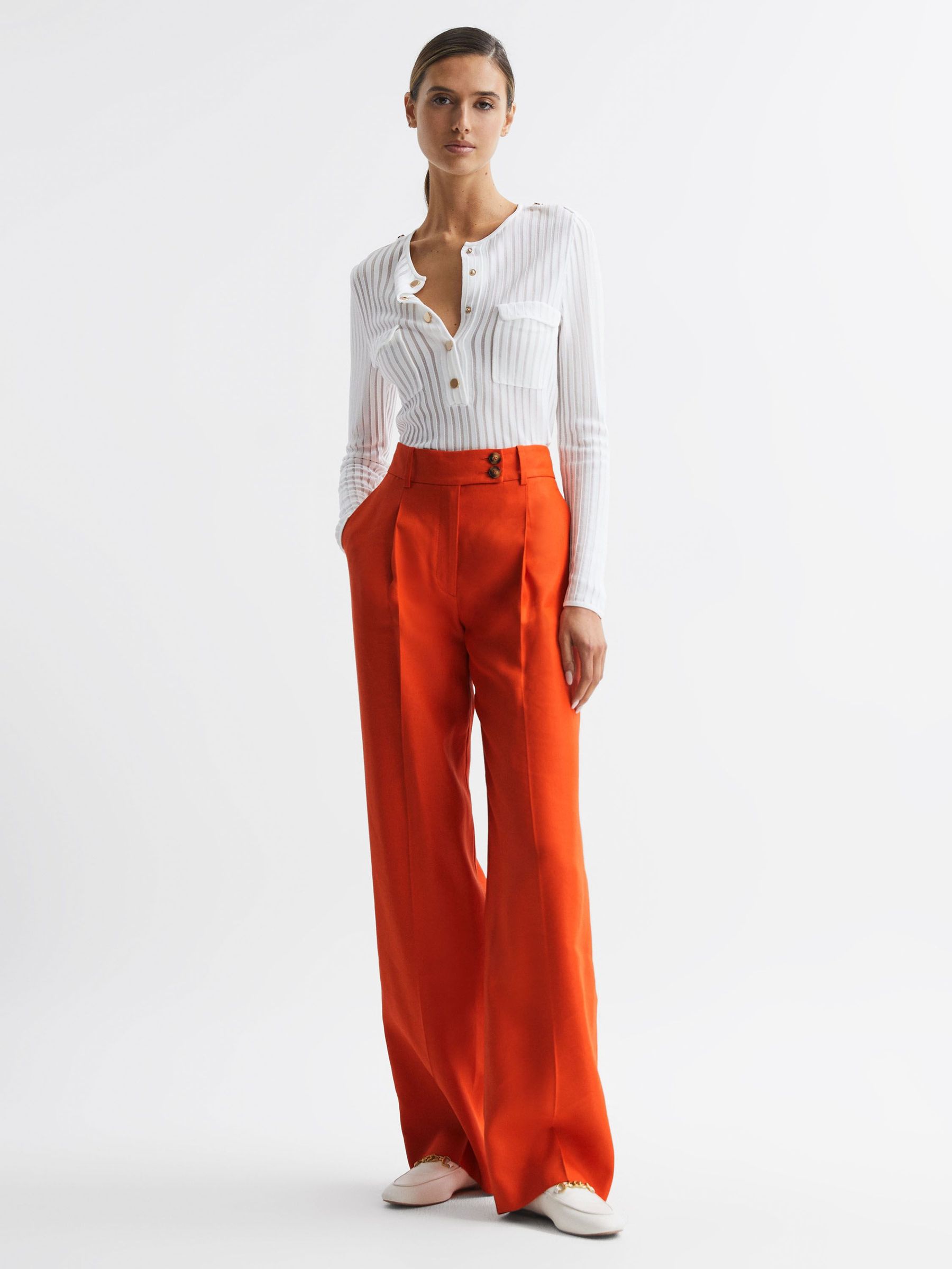 Wide Leg Linen Trousers in Orange (826926) | US$122
