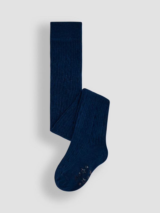 Navy Blue Cotton Rich Cable Tights (82U047) | $16