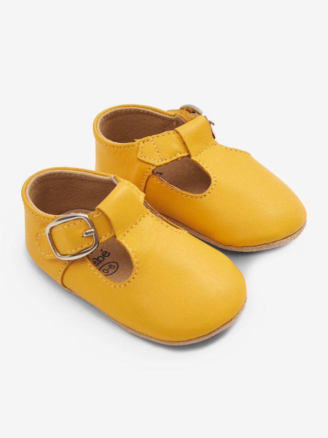 Mustard Yellow Leather Pre-Walker Shoes (83G442) | $15