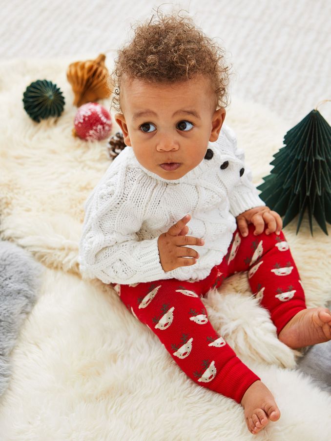 Red Reindeer Extra Thick Baby Leggings (846084) | $9