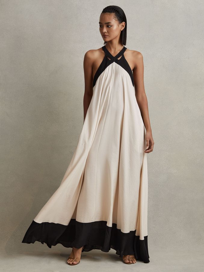 Relaxed Colourblock Maxi Dress in Neutral/Black (846299) | €205