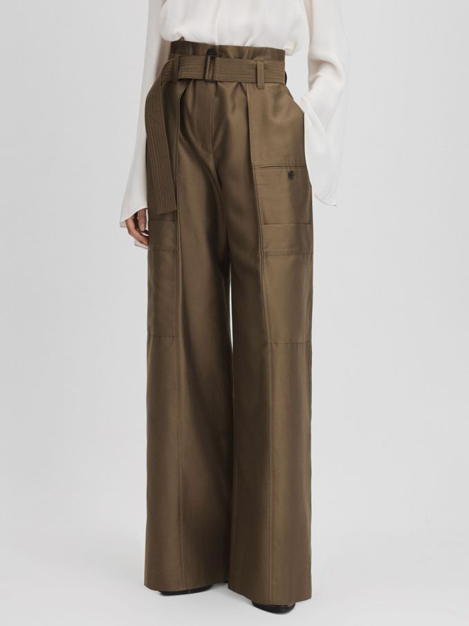 Wide Leg Paper Bag Trousers in Khaki (846598) | €141