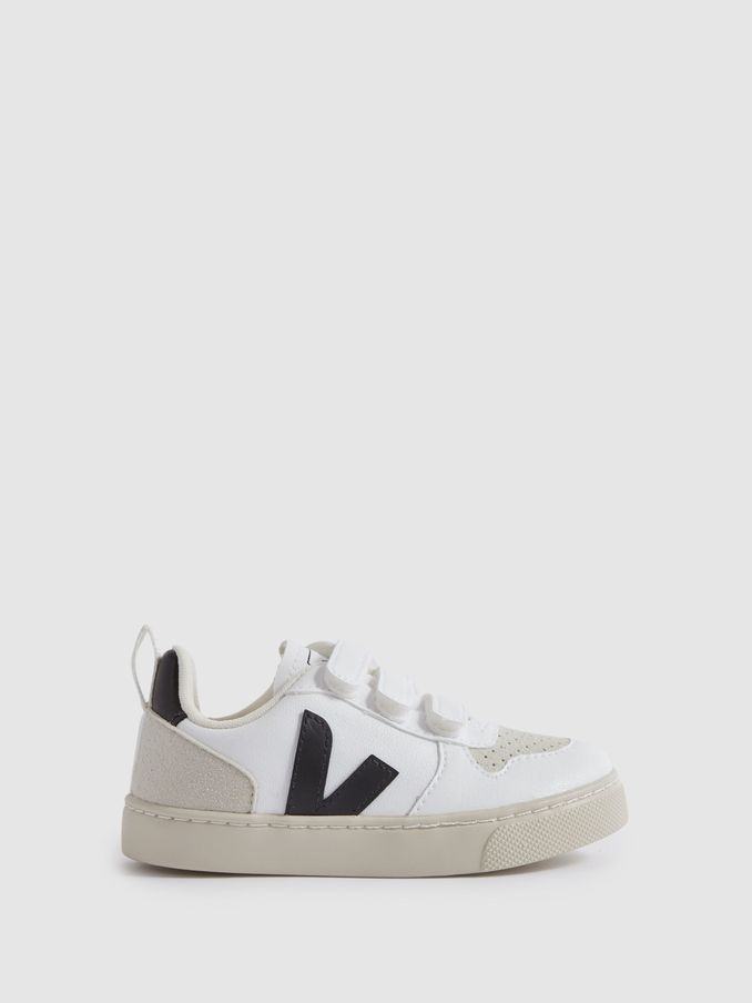 Veja Suede Velcro Trainers in White/Black (846875) | €87