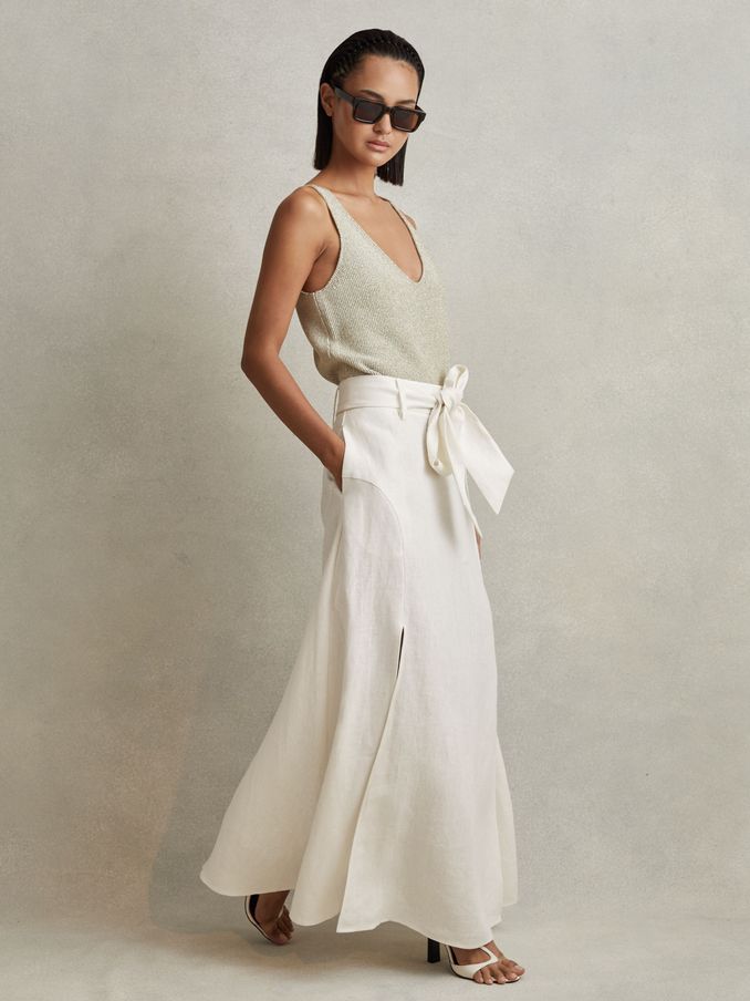 High Rise Linen Maxi Skirt in White (846929) | CHF 183
