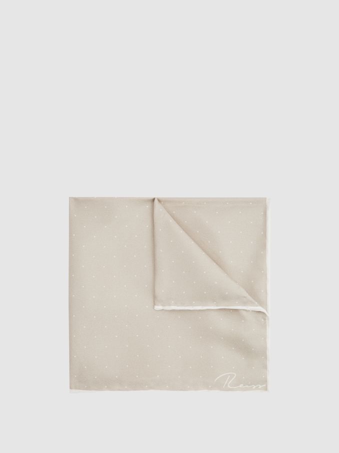 Polka Dot Silk Pocket Square in Stone (848296) | US$60