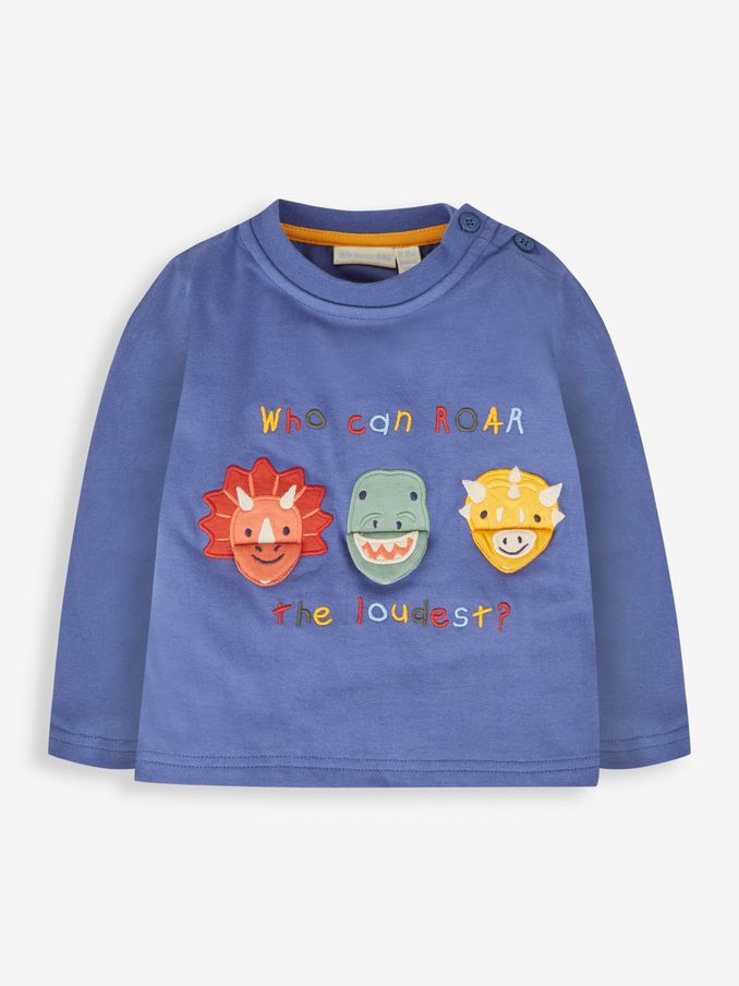 Denim Dino Heads Appliqué Top (858159) | $16