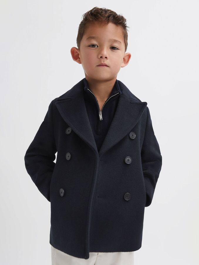 9-13 yrs Wool-Blend Twill Double-Breasted Coat in Navy (860925) | US$175